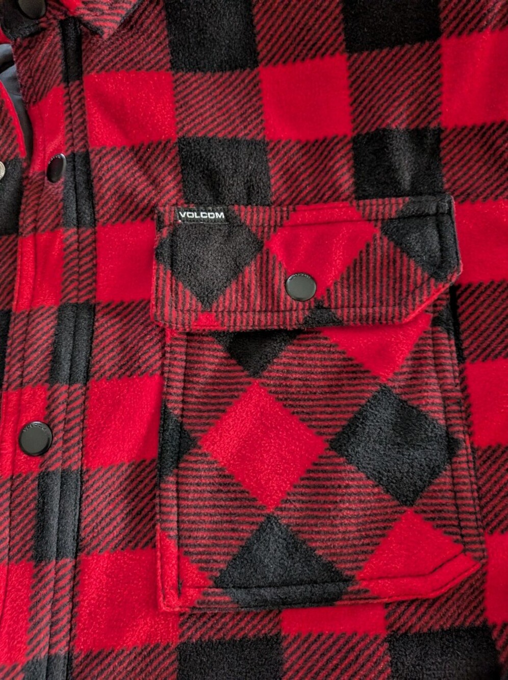 Volcom Mens Fleece Quilt Lined Overshirt Insulated Jacket Red Buffalo Plaid XL - Picture 4 of 13